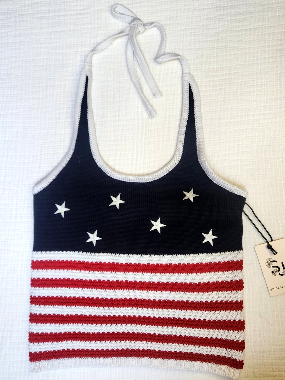 NWT Halter Knit Tank Top with Stars & Stripes - Navy/Red/White